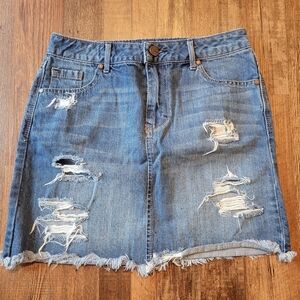 1822 Denim Distressed Cotton Denim Mini Skirt